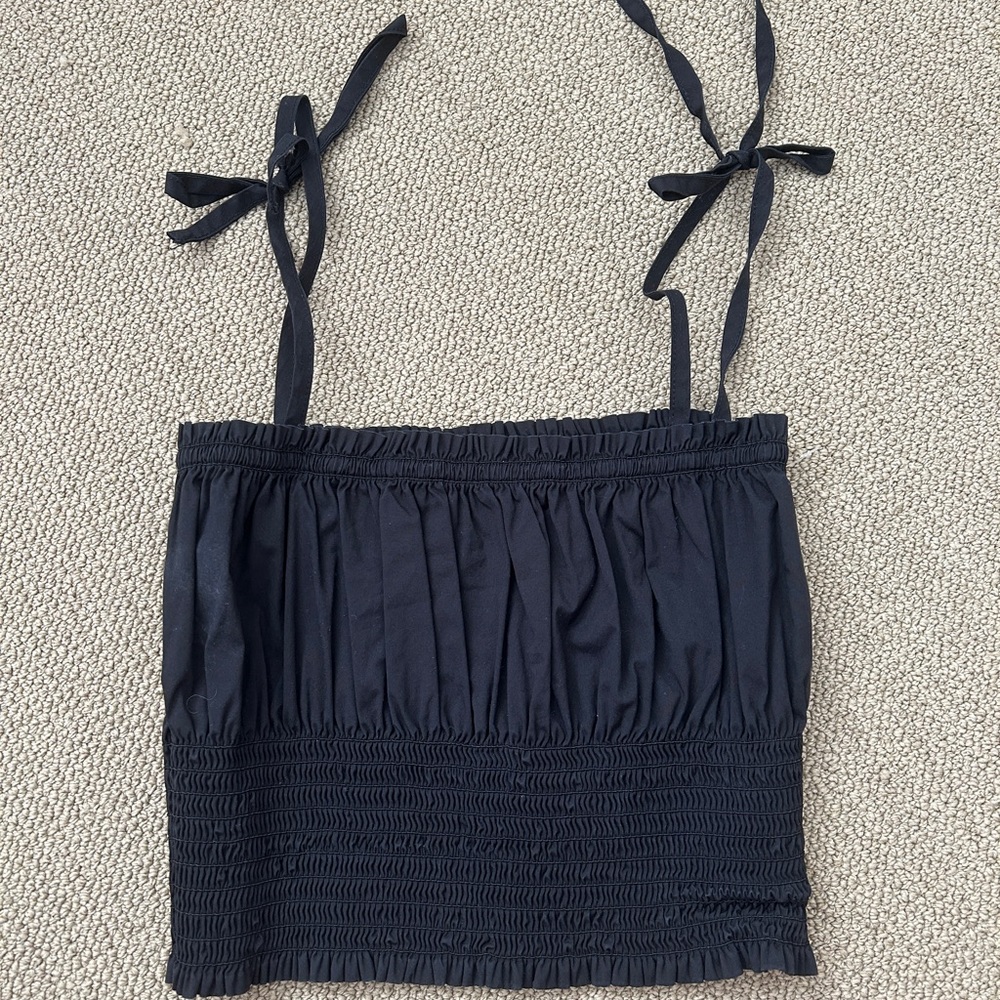 Black smocked adjustable crop top size small